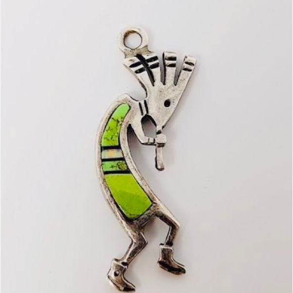 Charm Kokopelli Vintage Native marked SS opal Onyx - Picture 5 of 9